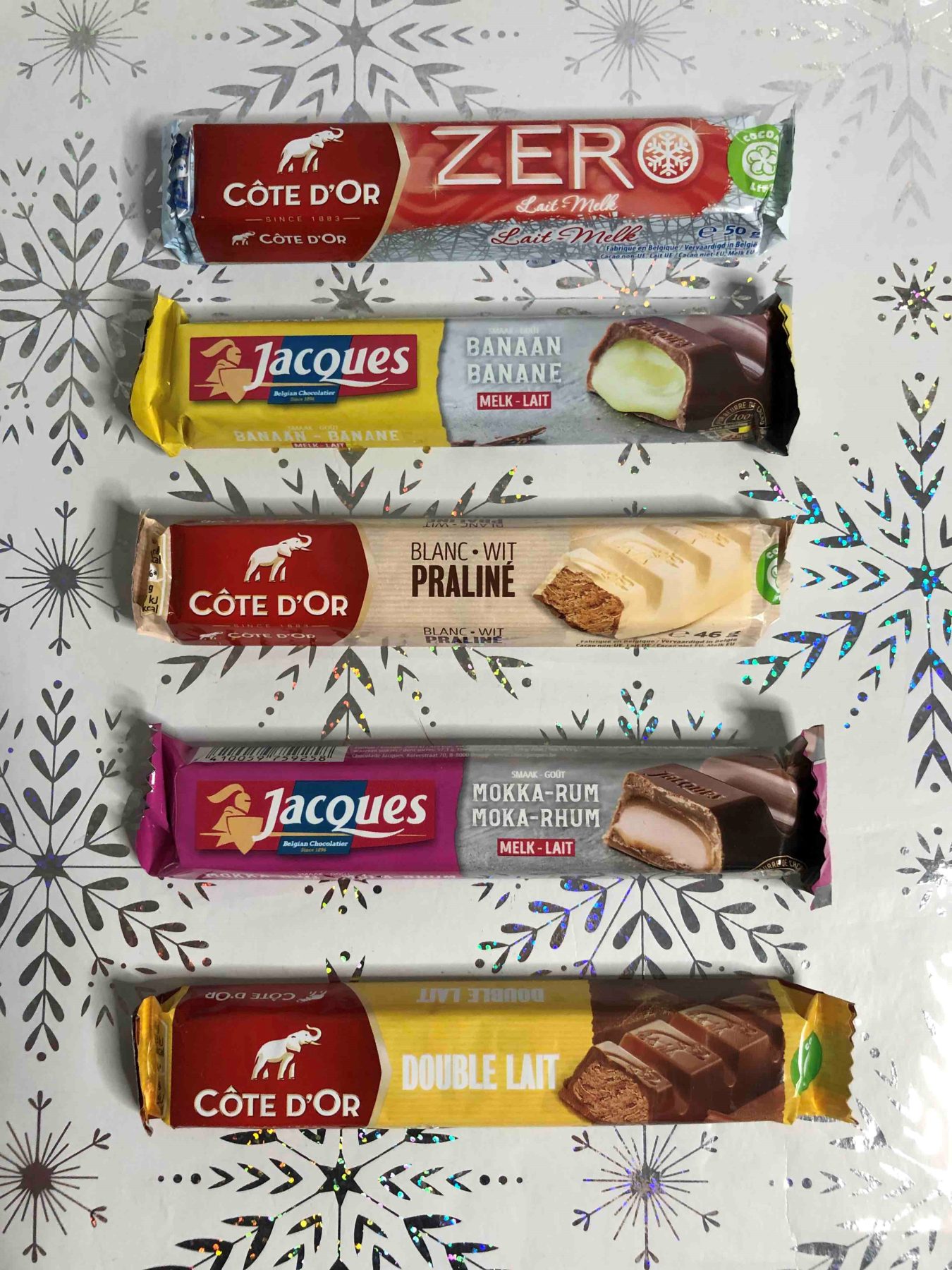 5 bars of Jacques and Cote D'or chocolate